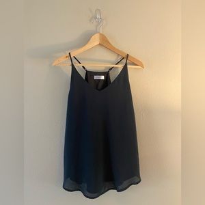 Black Chiffon Flowy Tank Top With Adjustable Straps